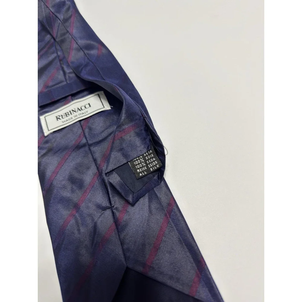 VTG Mariano Rubinacci Men's Silk Tie Made in Italy Purple Striped Shiny Handmade